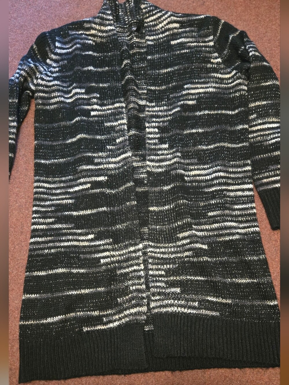 Apt. 9 Open Front Cardigan Duster Sweater With Silver Threas Size XL